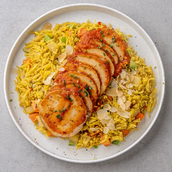 Chicken Doner Bowl with Roasted Vegetables & Rice